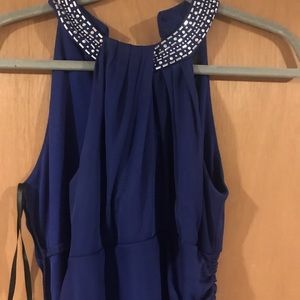 dark blue long prom dress